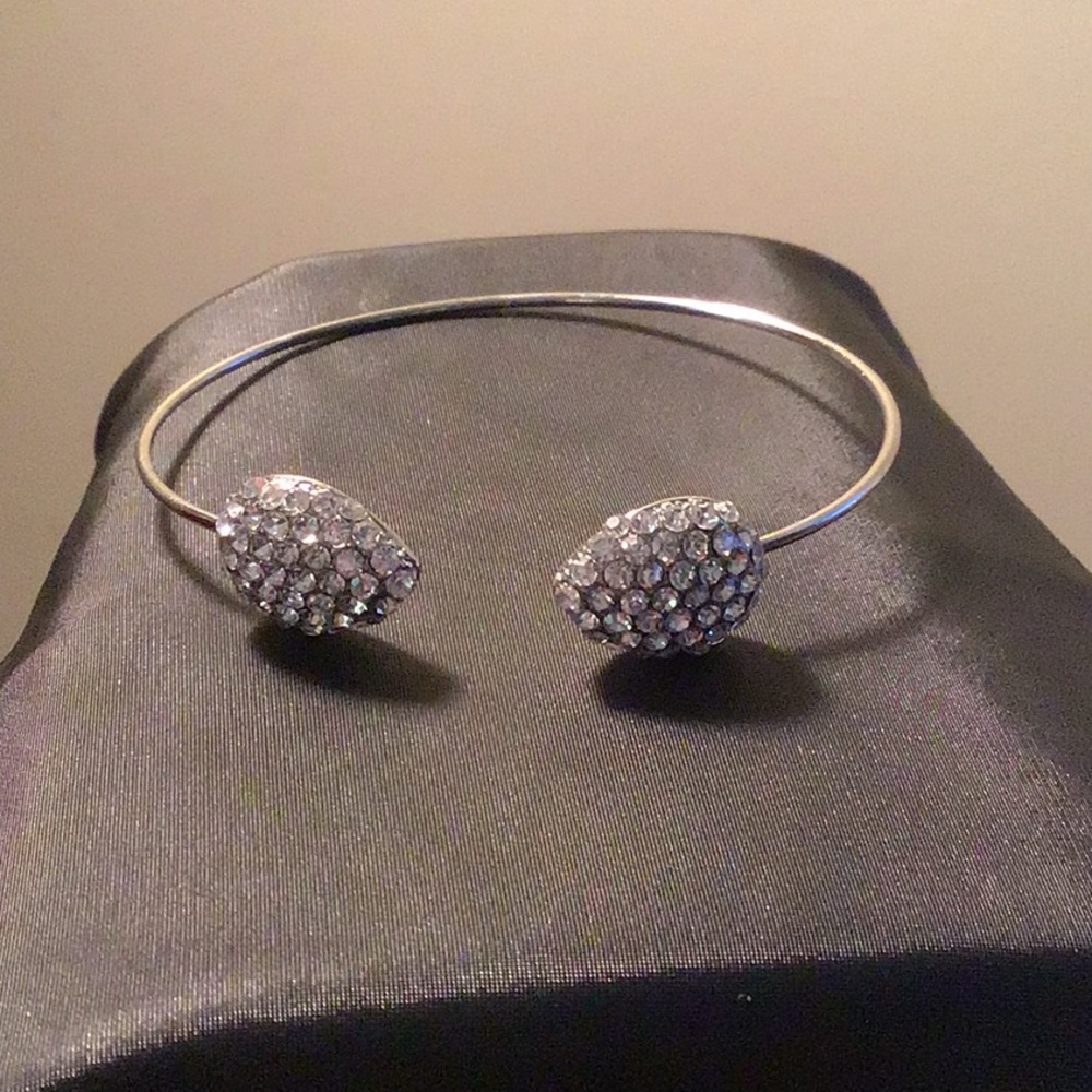 Crystal pave silver tone cuff bracelet